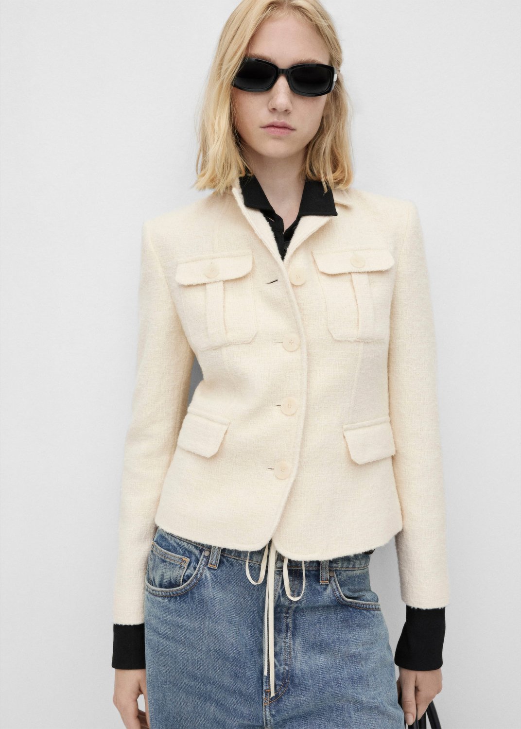 Blazer i Tweed med Pockets fra MANGO - Beige Design