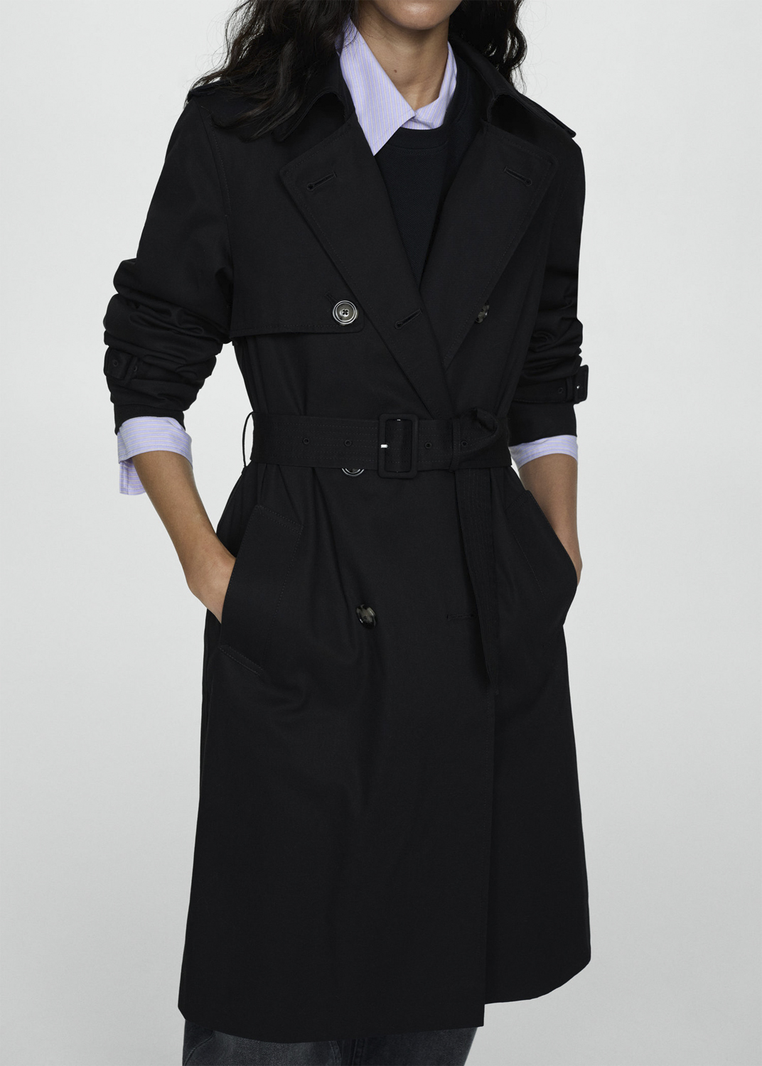 Klassisk Trench Coat med Bælte – Sort fra MANGO
