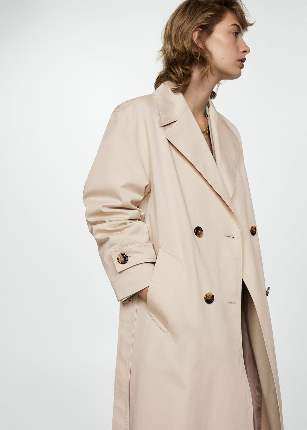 Dobbeltknap Trench Coat i lys beige fra MANGO