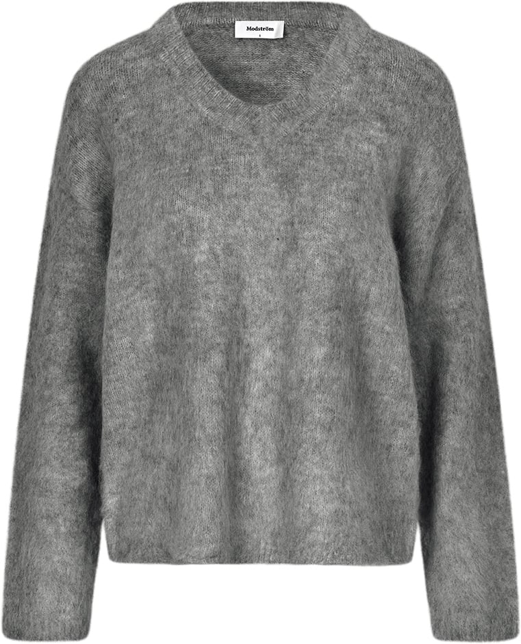 Blød grå V-hals sweater fra Modström til kvinder