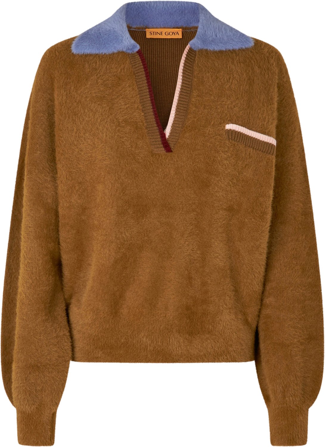 Blød Knit Polo med V-hals og Kontrastkrave - Stine Goya