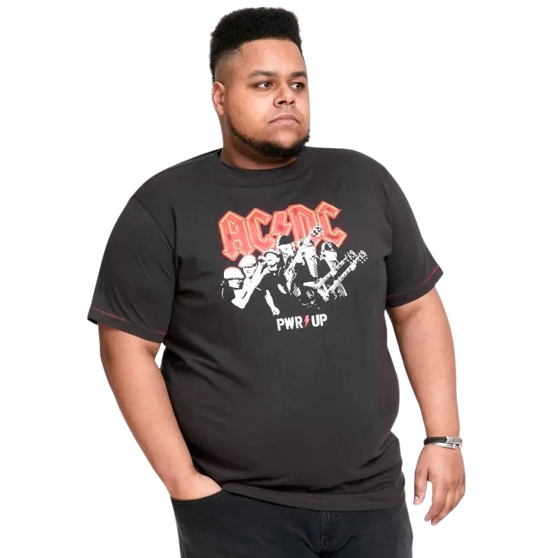 D5555 AC/DC Herre T-shirt Plus Size - Washed Black - 7XL